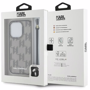 Karl Lagerfeld IML Mono KL Pattern & Cord viedtālruņa apvalks iPhone 15 Pro - melns