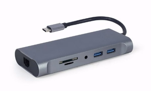 Gembird A-CM-COMBO7-01 klēpjdatora doks/portu replikators USB 3.2 Gen 1 (3.1 Gen 1) Type-A pelēks