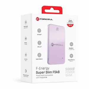 Portatīvais lādētājs saderīgs ar MagSafe Forcell F-Energy SuperSlim F5K8 QC4.0 PD3.0 15W 5000 mAh violets