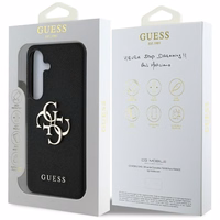 Guess Grained Big 4G Logo Small Classic Logo viedtālruņa apvalks Samsung Galaxy S25 melns