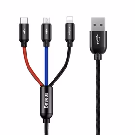 Kabelis Baseus Three Primary Colors 3in1 USB-A - micro USB / Lightning / USB-C 3.5A 1.2 m melns