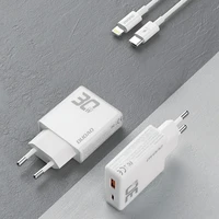 GaN Dudao A30EUL 30W USB-A / USB-C sienas lādētājs + USB-C - Lightning kabelis - balts