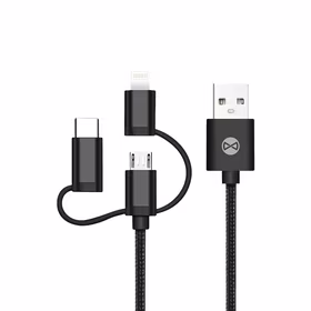 Forever 3in1 kabelis USB - Lightning + USB-C + microUSB 1,0 m 1,5A melns