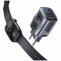 Tīkla lādētājs USAMS CC293 T67 20W iWatch 1xUSB-C 1xUSB-A tumšs