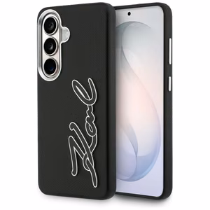 Karl Lagerfeld Grained Signature Metal Resin Logo maciņš Samsung Galaxy S26 melns