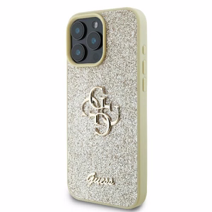 Guess Fiksētais Blizgus Lielais 4G apvalks viedtālrunim iPhone 16 Pro - zelts