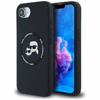 Karl Lagerfeld šķidrs silikona Karl & Choupette galvu apvalks ar MagSafe iPhone 16e - melns