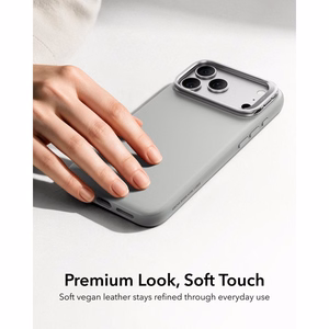 ESR Leather vāciņš modelim iPhone 18 Pro Max / 17 Pro Max, ar statīvu, saderīgs ar MagSafe – pelēks
