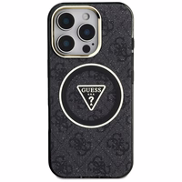 Guess IML Metal Glitter 4G Circle Triangle magnētiskais viedtālruņa apvalks iPhone 16 Pro - melns
