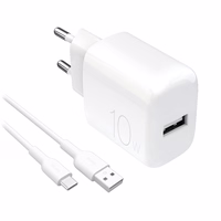 Puro PROLITE 10W USB-A sienas lādētājs + USB-A - USB-C kabelis 1.2m - balts