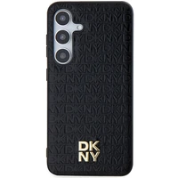 DKNY Ādas raksts metāla logotips MagSafe apvalks viedtālrunim Samsung Galaxy S24 - melns