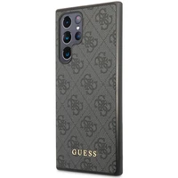 Guess GUHCS23LG4GFGR S23 Ultra S918 pelēks/pelēks cietais apvalks 4G Metāla Zelta Logotips