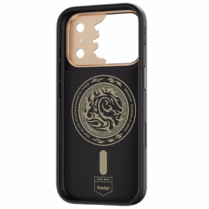 Melns Benks Magnetic Armor Pro Knight kevlara vāciņš ar metāla rāmi (C.K.FL.AP.GD.B072), paredzēts iPhone 18 Pro / iPhone 17 Pro ar Camera Control pogu