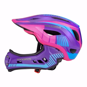 Rockbros TT-32SBPP-S bērnu velosipēda ķivere ar noņemamu zoda aizsargu izmērs S - violeta-rozā