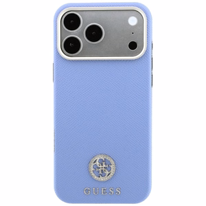 Guess Grained Round Strass Logo MagSafe vāciņš iPhone 18 Pro Max / 17 Pro Max – zils