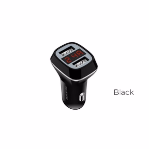 Borofone BZ3 Joyroad automašīnas lādētājs ar 2 USB-A pieslēgvietām, 12 W, ar digitālo displeju, melns