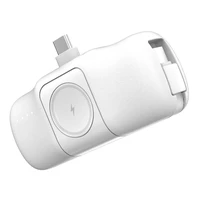 Wozinsky WF16-YCS 5000mAh 15W USB-C mini portatīvais lādētājs ar iebūvētu USB-C kabeli un Apple Watch lādētāju - balta
