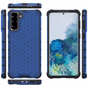 Šūnveida dizaina viedtālruņa apvalks bruņots pārsegs ar gēla rāmi Samsung Galaxy S22 + (S22 Plus) zils