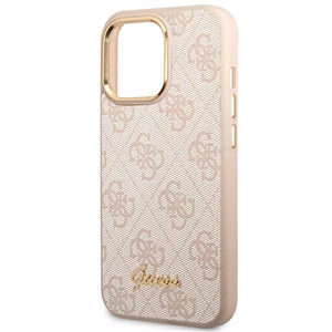 Guess 4G Vintage Zelta Logotipa apvalks iPhone 14 Pro - rozā