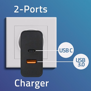 Qoltec 52380 ātrais PD lādētājs 1xUSB-C, 1xUSB, 65 W, melns