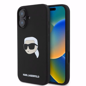 Karl Lagerfeld silikona viedtālruņa apvalks Karl Head Print Magnētiskais iPhone 16 - melns