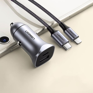 Auto lādētājs Ugreen CD130 USB-C/USB-A 30W pelēks