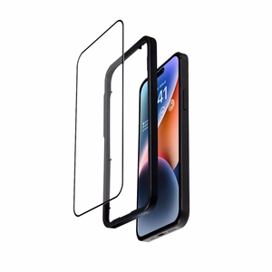 Crong Anti-Bacterial 3D Armor Glass 9H visu ekrānu pārklājošs rūdīta stikla aizsargs iPhone 14 Pro ar uzstādīšanas rāmi