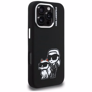 Karl Lagerfeld Silikona Karl&Choupette Sketch MagSafe Maciņš for iPhone 16 Pro - melns