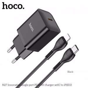 Lādētājs Hoco N27 melns (PD20W) + Type-C / Lightning 100cm kabelis