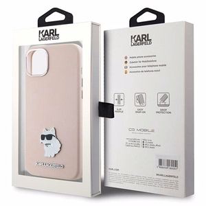 Karl Lagerfeld silikona Choupette Metal Pin viedtālruņa apvalks iPhone 15 Plus / 14 Plus - rozā