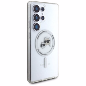 Viedtālruņa apvalks Karl Lagerfeld Button Karl & Choupette Heads Izdrukāts logotips MagSafe Samsung Galaxy S25 Ultra - balts