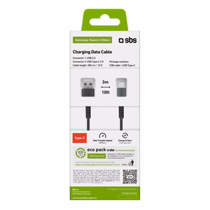 SBS TECABLETC3MTK USB-A - USB-C kabelis 3 m - melns