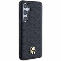 DKNY Ādas raksts metāla logotips MagSafe apvalks viedtālrunim Samsung Galaxy S24 - melns