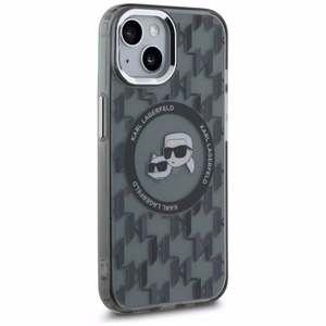 Karl Lagerfeld IML Monogramma Karl & Choupette Head Magnētiskais iPhone 15 Plus viedtālruņa apvalks - melns