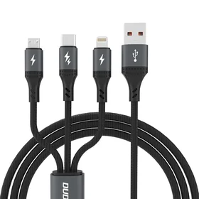 Dudao L3E 3 in 1 60W MicroUSB USB-C Lightning kabelis 1.2m - melns