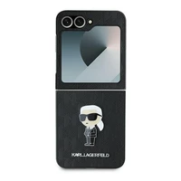 Karl Lagerfeld Saffiano Monogramma Ikonik Pin viedtālruņa apvalks Samsung Galaxy Z Flip 6 - Melns