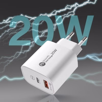 A6MaxL 20W USB-A USB-C sienas lādētājs ar 1m USB-C - Lightning kabeli – balts