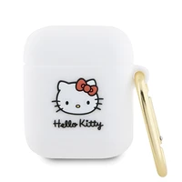 Hello Kitty Silikona 3D Kitty galvas viedtālruņa apvalks AirPods 1/2 - Balta