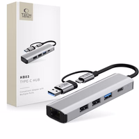 Tech-Protect HB03 HUB adapteris 5in1 USB-C + USB2.0 + USB3.0 + RJ45 - pelēks