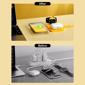 WEKOME WP-U172 salokāma 3-in-1 bezvadu uzlādes stacija ar spoguli iPhone, Apple Watch un AirPods, saderīga ar MagSafe, 15 W, dzeltena