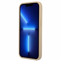 Guess GUHCP13SPSATLE iPhone 13 mini 5.4 viedtālruņa apvalks, bēšs, ciets, ar Saffiano trīsstūra logotipu