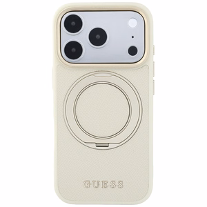 Guess Ring Stand 360 Grained Classic Logo MagSafe vāciņš iPhone 18 Pro Max / 17 Pro Max – bēšs
