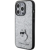 Karl Lagerfeld Fixed Glitter Choupette Logo Metal Pin Viedtālruņa apvalks iPhone 15 Pro Max - sudrabains
