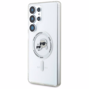 Viedtālruņa apvalks Karl Lagerfeld Button Karl & Choupette Heads Izdrukāts logotips MagSafe Samsung Galaxy S25 Ultra - balts