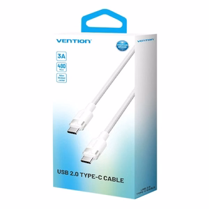 Vention USB-C uz C kabelis, pīts, 3A, 480Mbps, 60W, 2m, balts