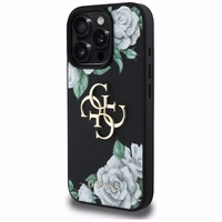 Guess Grained Roses Big 4G logo viedtālruņa apvalks iPhone 16 Pro - melns