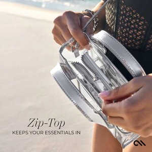 Case-Mate Micro Tote Bag water-resistant shoulder bag, Silver Chrome / Clear