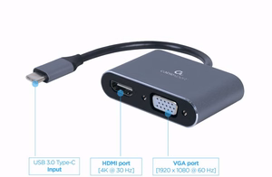 I/O ADAPTER USB-C TO HDMI/VGA/A-USB3C-HDMIVGA-01 GEMBIRD