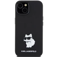 Karl Lagerfeld silikona Choupette Metal Pin viedtālruņa apvalks iPhone 15 Plus / 14 Plus - melns