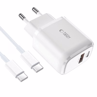 Tech-Protect C20W USB-C PD 20W / USB-A QC 3.0 lādētājs ar USB-C / USB-C kabeli - balts